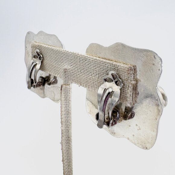 Sterling Silver 925 Multicolor Gemstone Puffed Clip On Earrings 1.25" Length - Picture 6 of 10